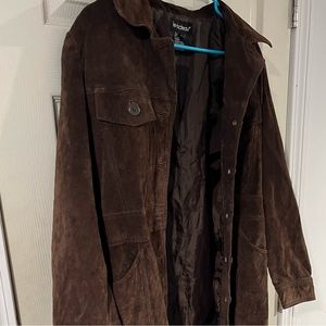Le chateau women’s large long trench coat. Pigs leather, soft like suede.